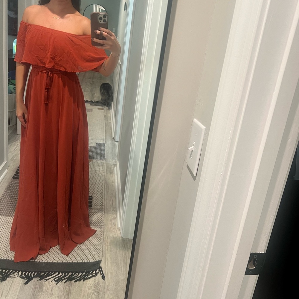 Elegant Off-Shoulder Rust Dress